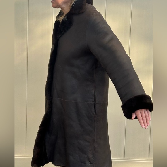 Fully Reversible Shearling Knee Length Coat - Picture 2 of 5